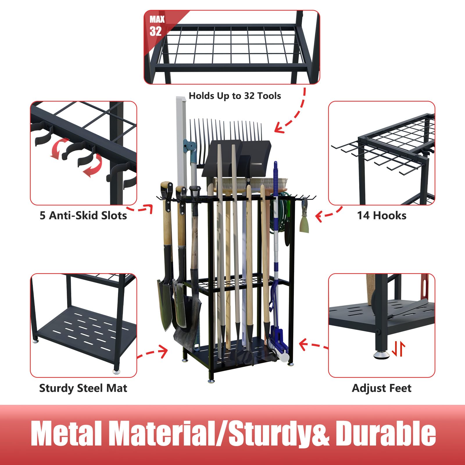 Faesun garage tool organizer dimensions reveal freestanding design for garage or shed