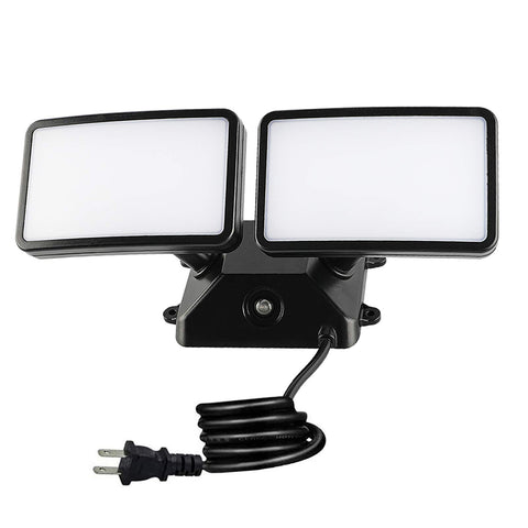 FAGUANGAO dusk-to-dawn LED security light with two adjustable heads for outdoor safety.
