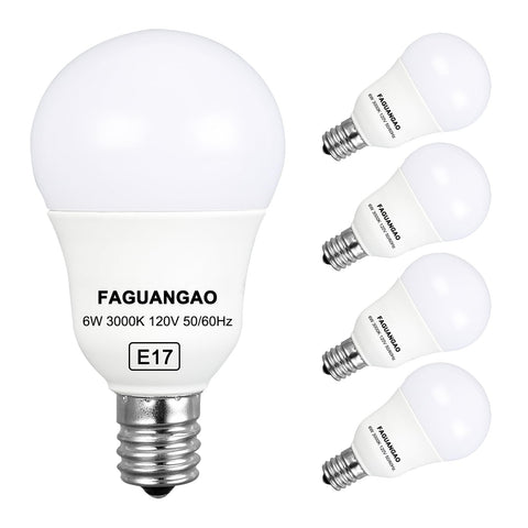 FAGUANGAO E17 LED globe bulb in 3000K warm white for ceiling fans provides 600 lumens.