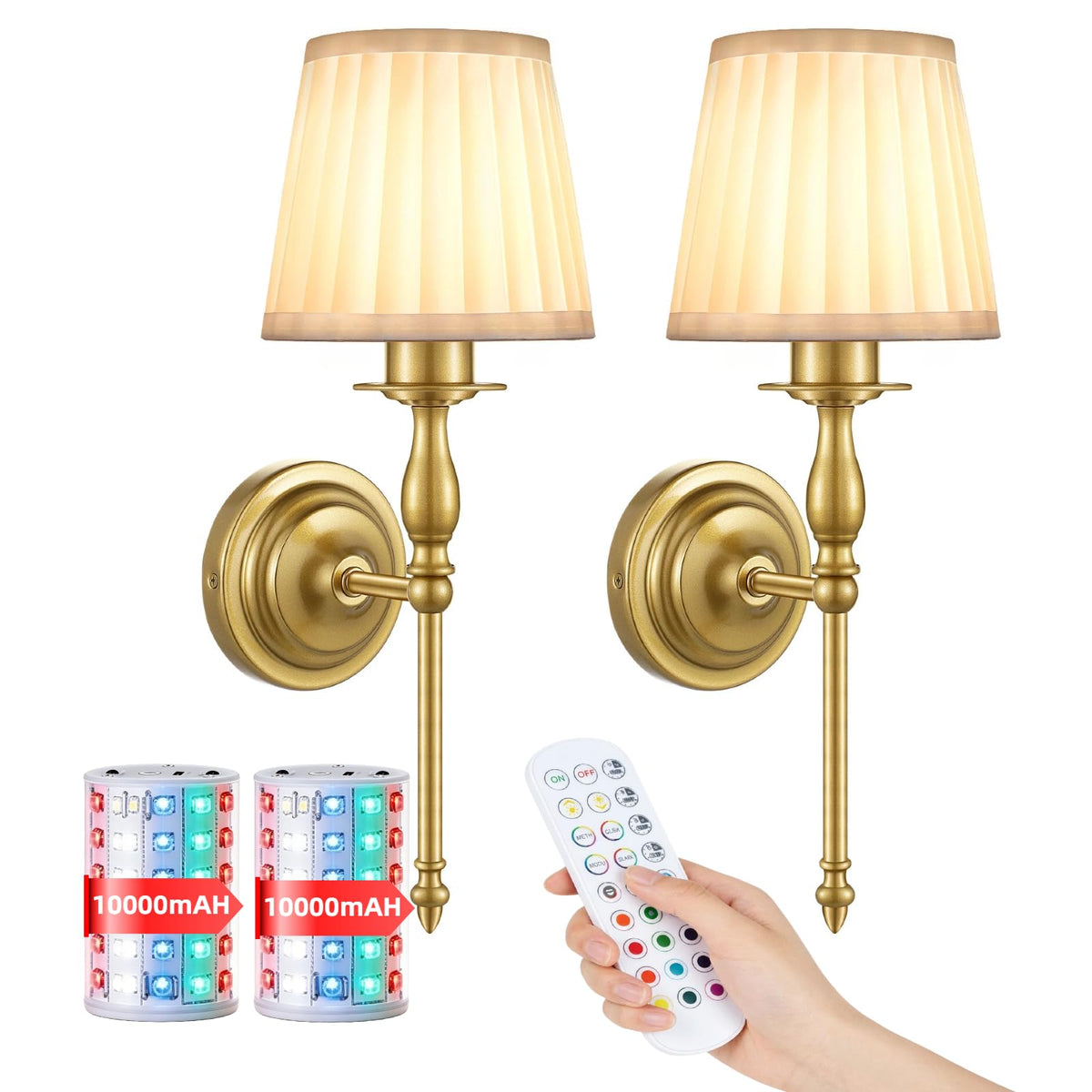 FAINSLIGO 10000mAh battery wall sconce set of two glowing in warm ambience.