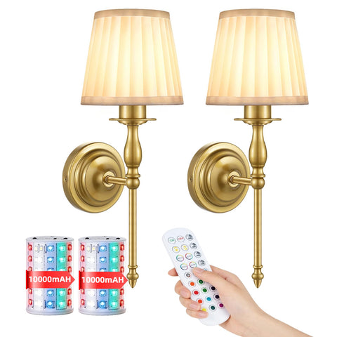 FAINSLIGO 10000mAh battery wall sconce set of two glowing in warm ambience.