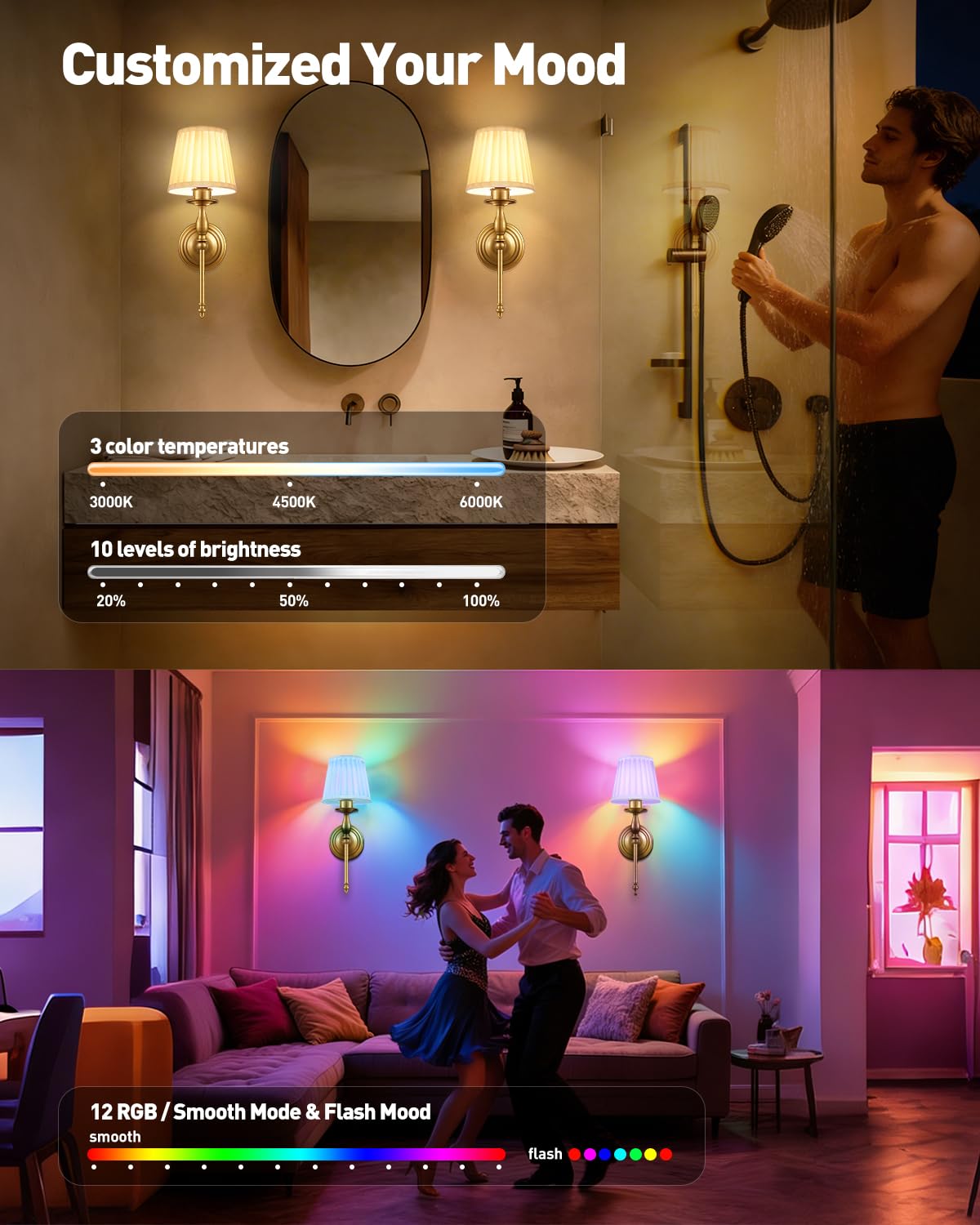 FAINSLIGO wall sconce with 15 color temperatures for versatile ambience.