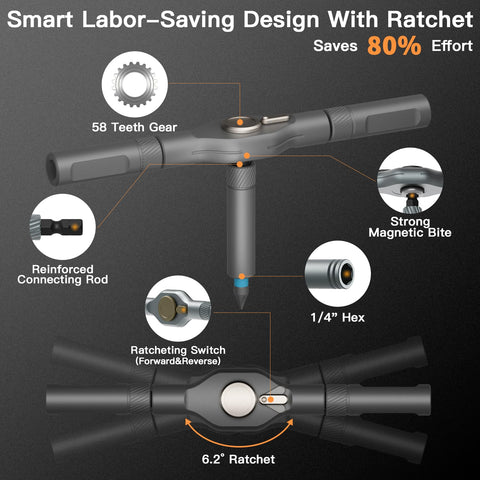 Faireach detachable ratchet handle for flexible use in tight spaces.