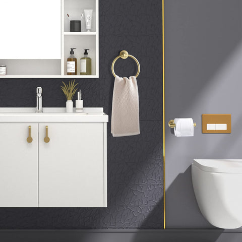 FAIRGIA brushed gold towel ring adds easy access and elegance