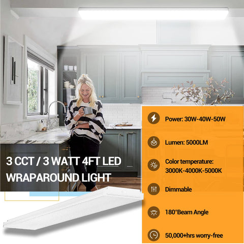 FaithSail dimmable 4ft wraparound side view showing slim profile and ceiling mount