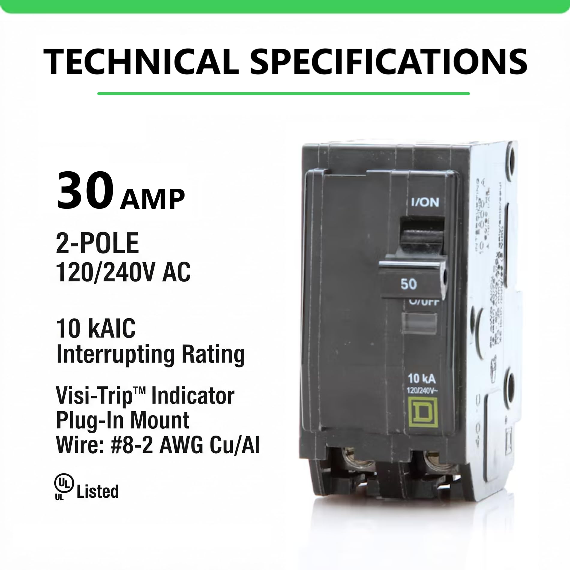 FalconSupply QO230 Visi-Trip indicator window shows trip status at a glance.