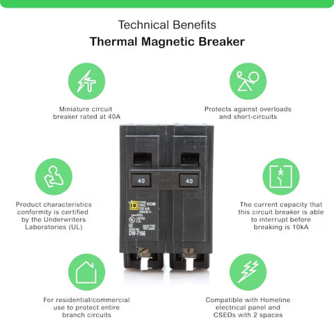 FalconSupply 40A double-pole breaker for 120/240V circuits.