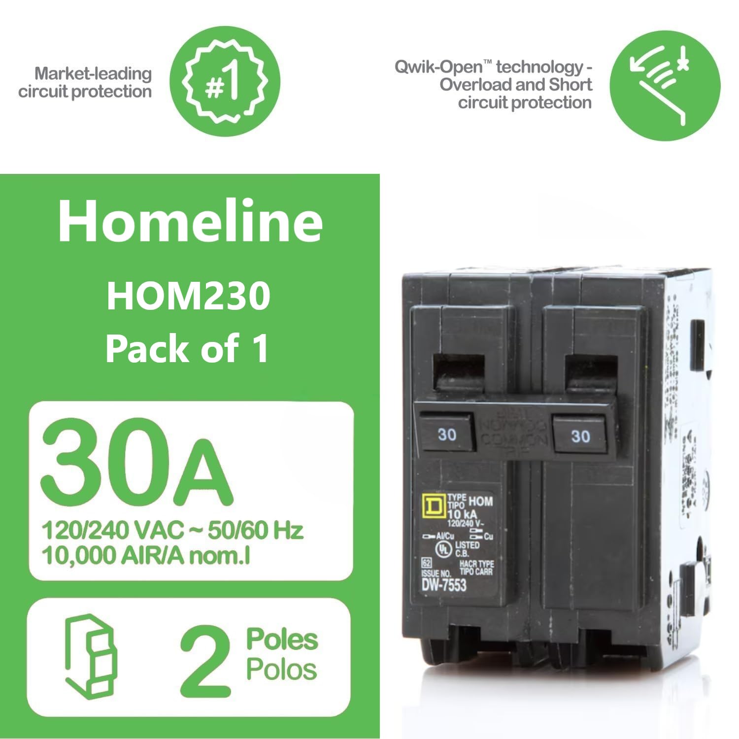 FalconSupply HOM230 side view showing plug-on compatibility with Homeline panels.