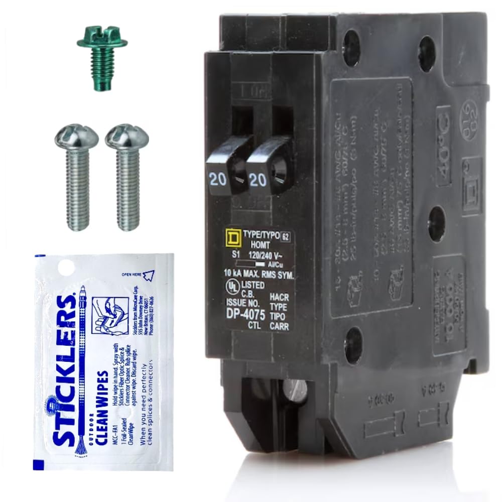 FalconSupply HOMT2020 tandem breaker front view, space-saving two-circuit solution.