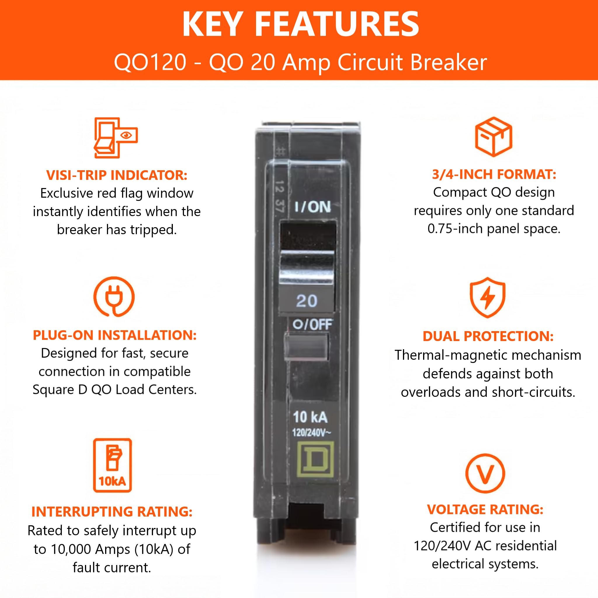 FalconSupply QO120 plug-in design ensures a secure connection in QO load centers.