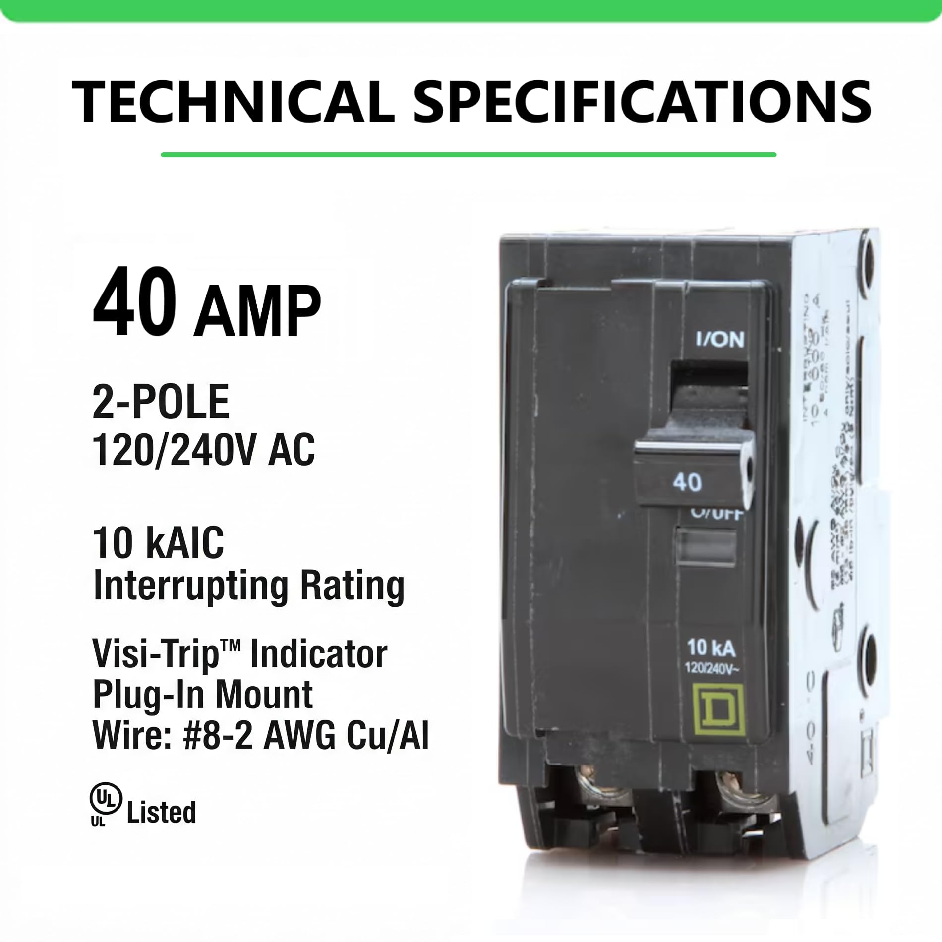 FalconSupply QO240 breaker side view for plug-in mounting