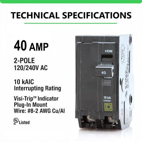 FalconSupply QO240 breaker side view for plug-in mounting
