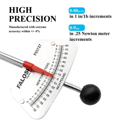 FALOSI torque wrench shows dual SAE and metric readings for quick checks.