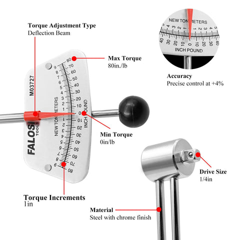 Mirror-chrome finish on the FALOSI torque wrench resists corrosion.