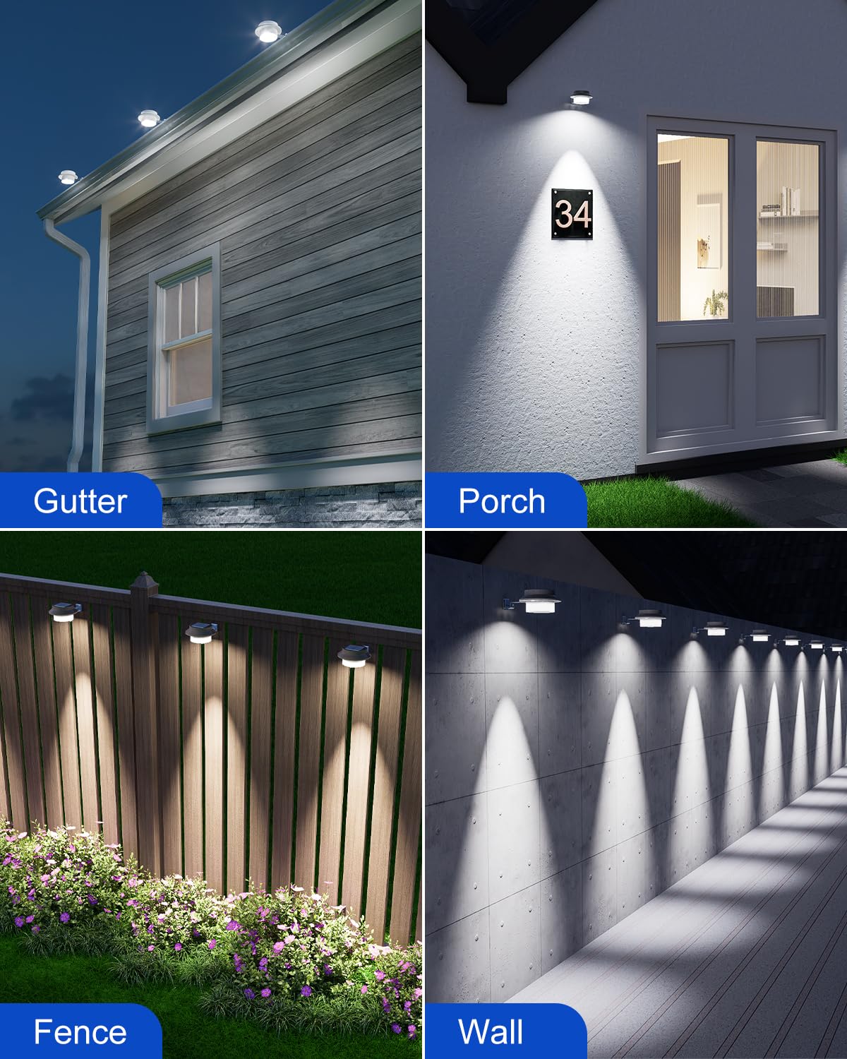 FALOVE 8-pack solar gutter light auto-dusk-dawn operation saves night effort
