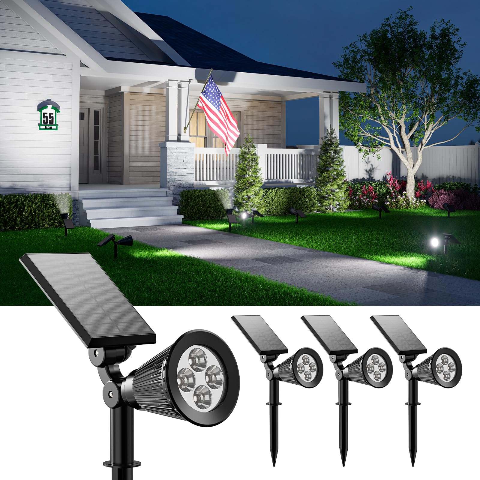 FALOVE outdoor solar spotlights illuminate paths up to 25 feet for safer evenings.