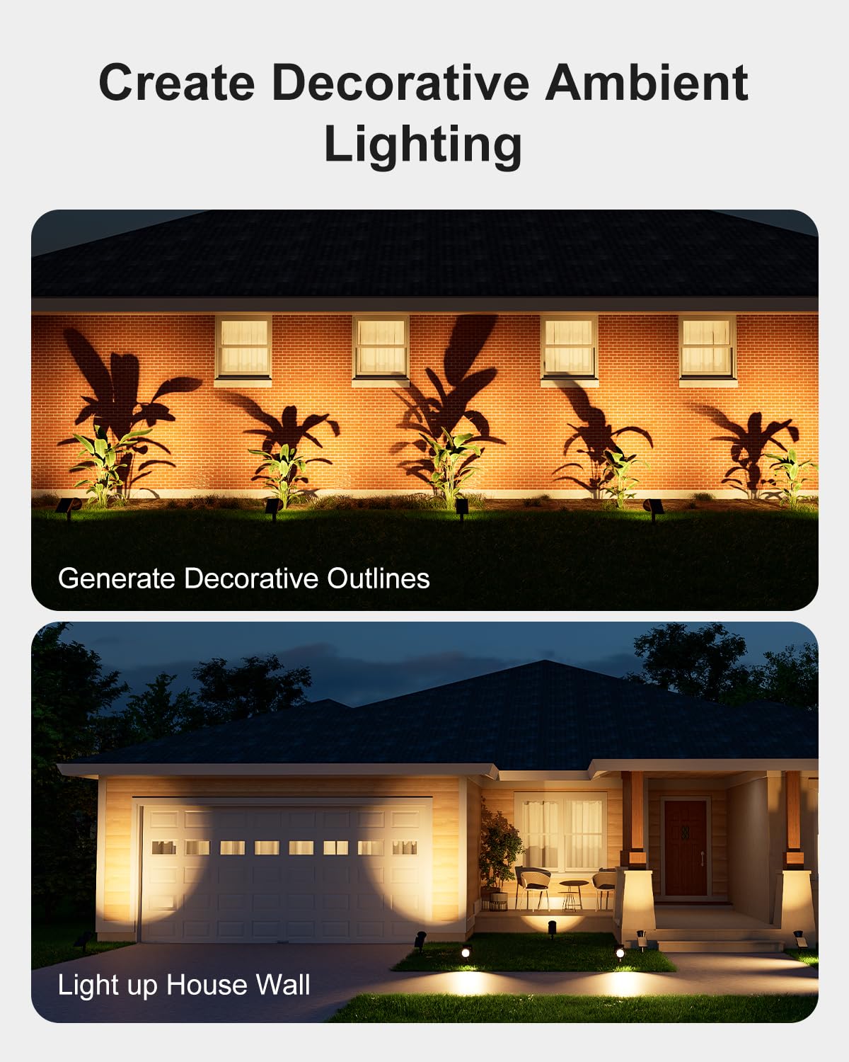 FALOVE spotlight accents yard figures like snowmen and Santa with gentle glow