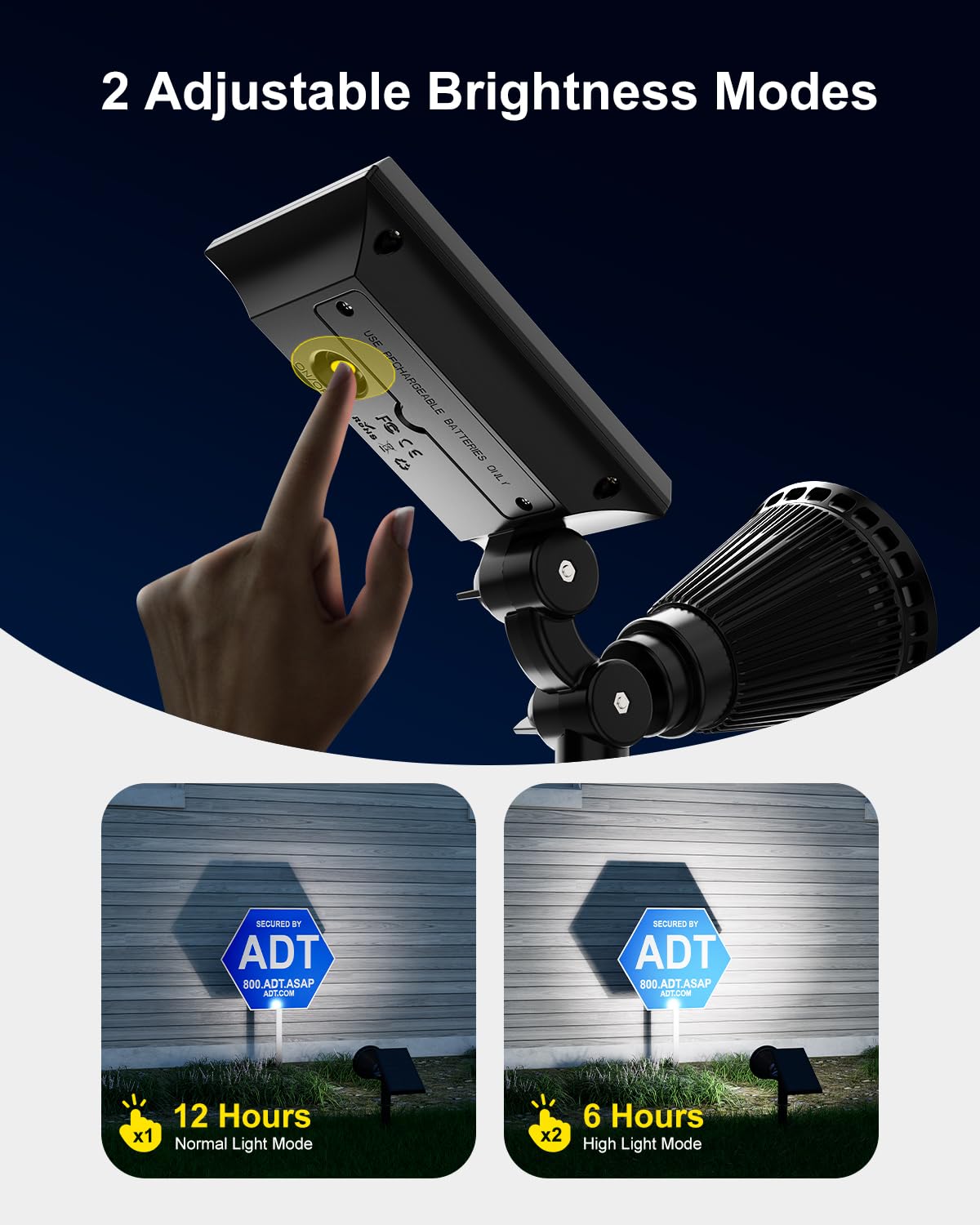 FALOVE upgraded solar panel spotlights capture more sun for longer nighttime use.