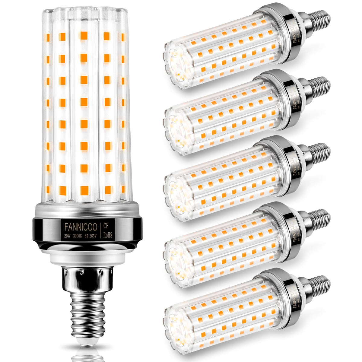 FanNicoo E12 LED Bulb front view with corn-style design for broad illumination.
