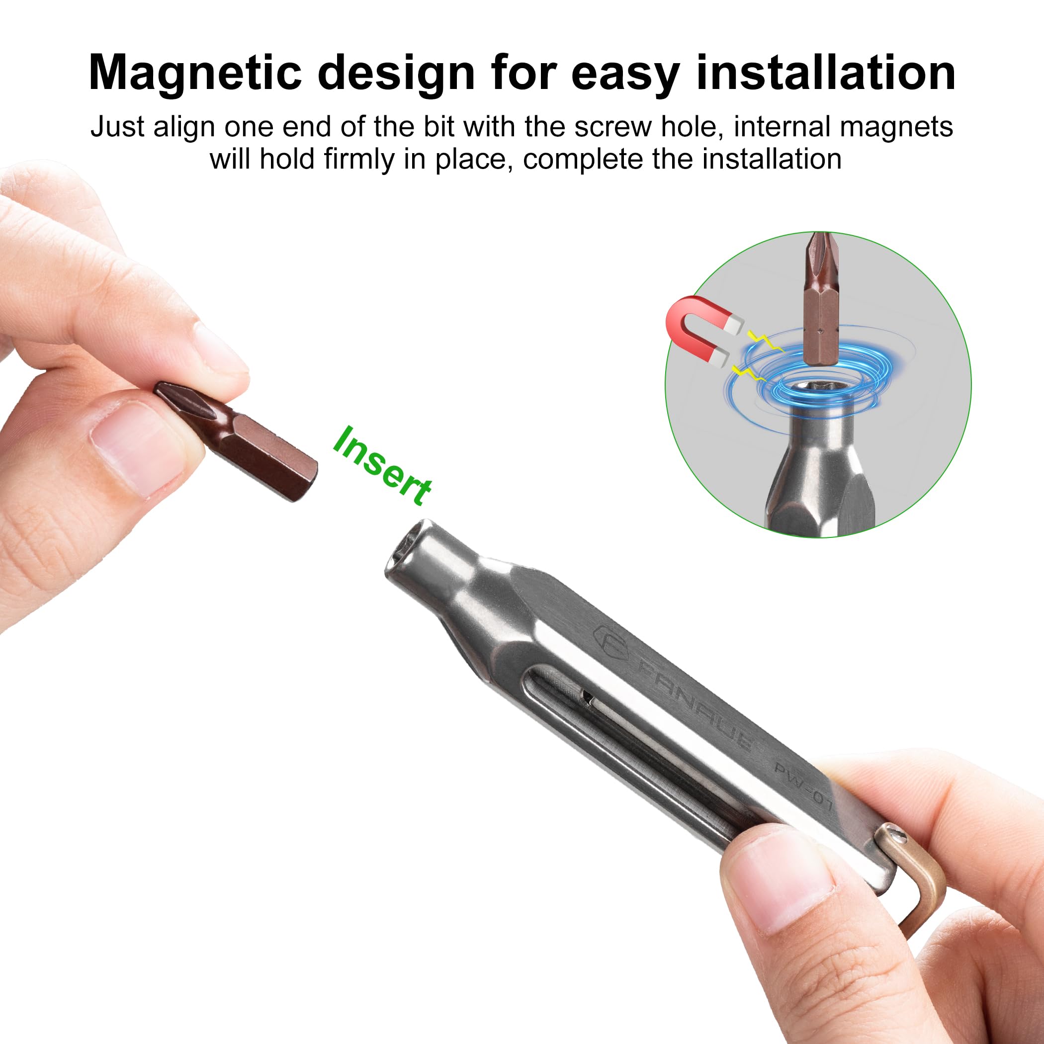 FANAUE magnetic bit holder keeps bits secure for quick swaps.