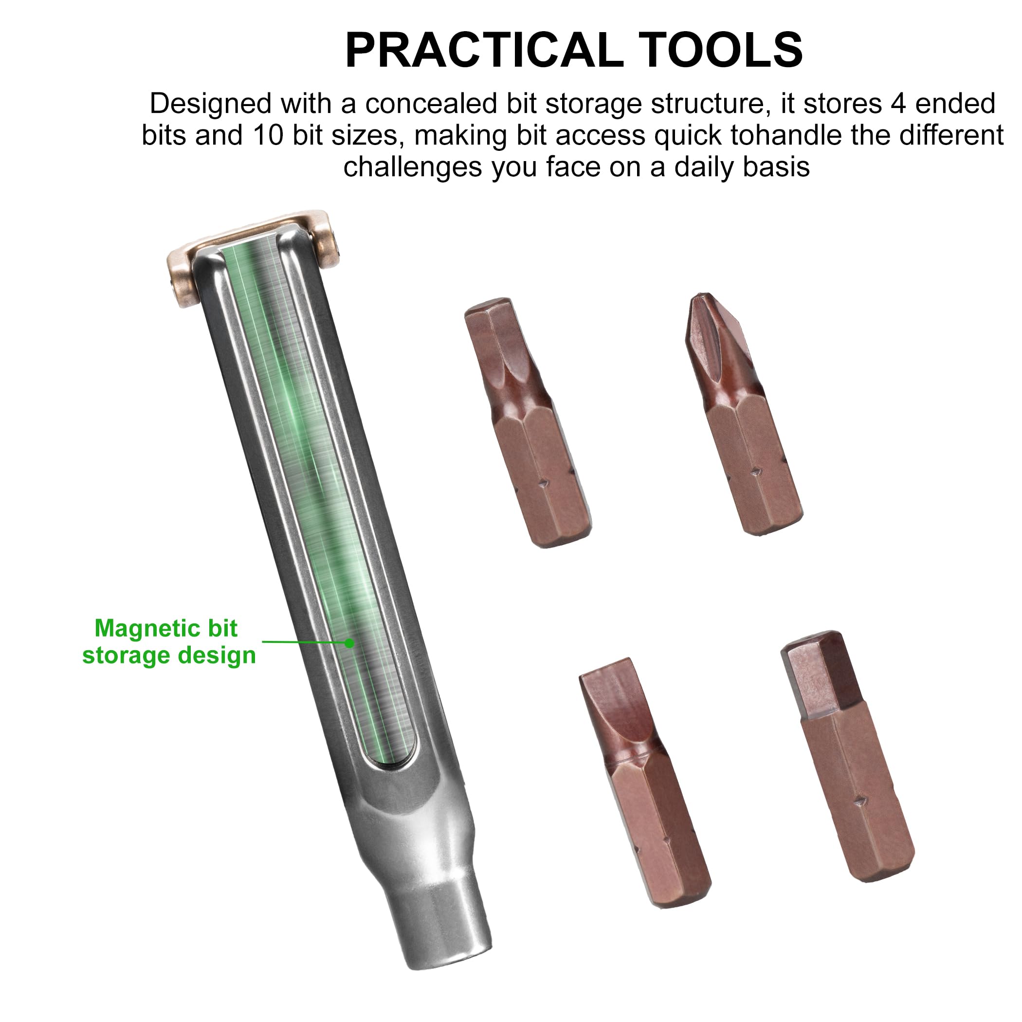 Titanium alloy handle offers lightweight durability and premium feel.