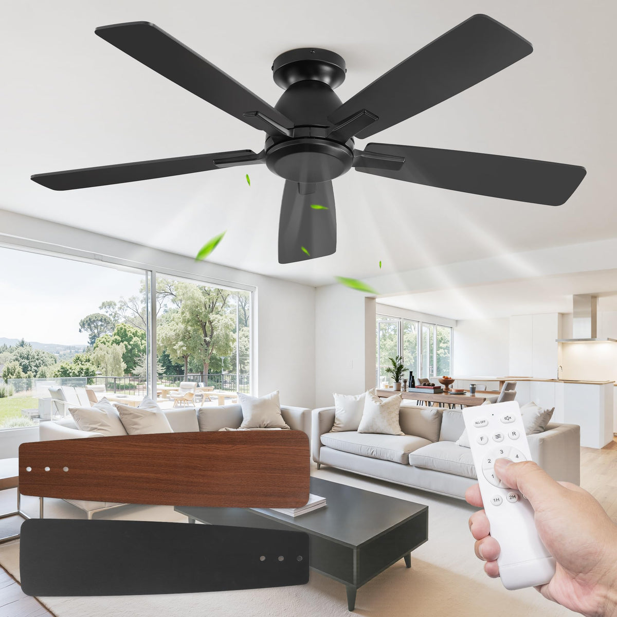 Fanbulous 46inch flush-mount fan no light with remote for easy cooling