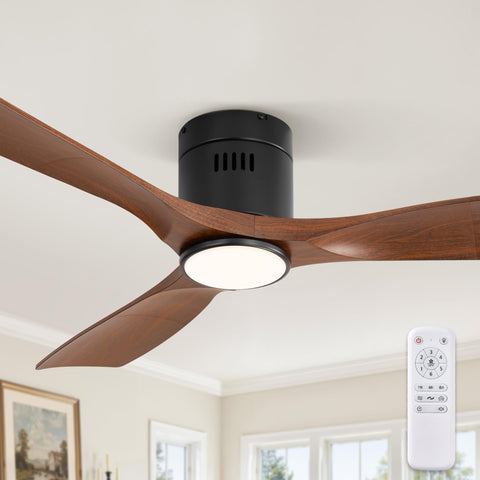 Fanbulous 52-inch ceiling fan with walnut blades and LED light for living rooms.