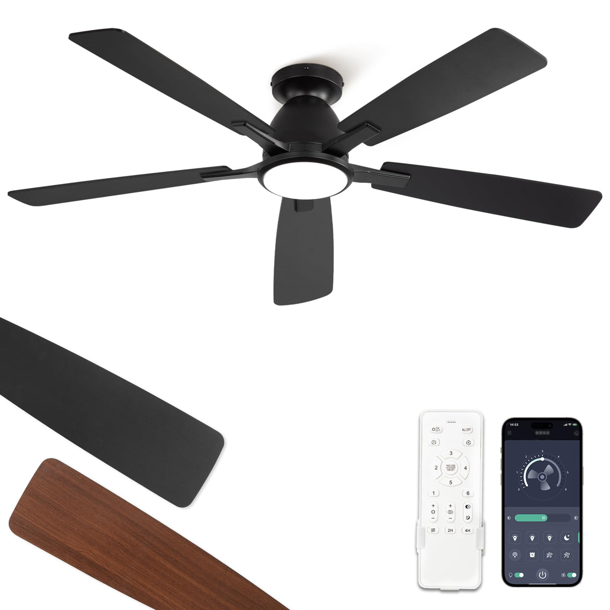 Fanbulous 52-inch ceiling fan with lights front view showing quiet cooling capability