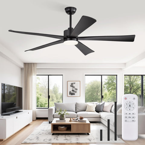 Fanbulous 60-inch black ceiling fan with light and remote for versatile living room cooling.