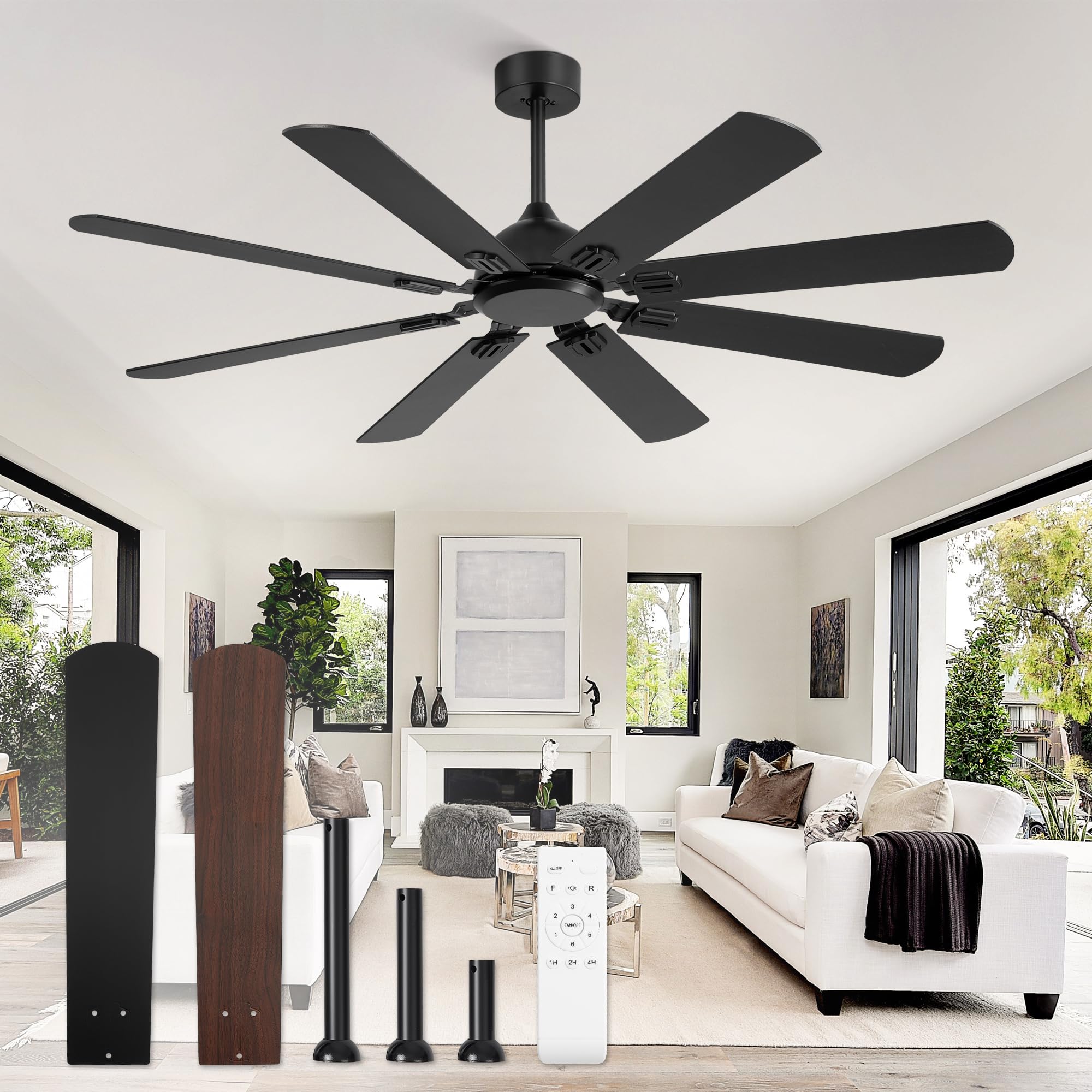 Fanbulous 62-inch ceiling fan with remote control for effortless operation in large rooms.
