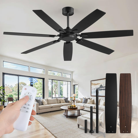 Fanbulous 62-inch no-light ceiling fan with remote in black dual-finish for indoor and outdoor spaces.