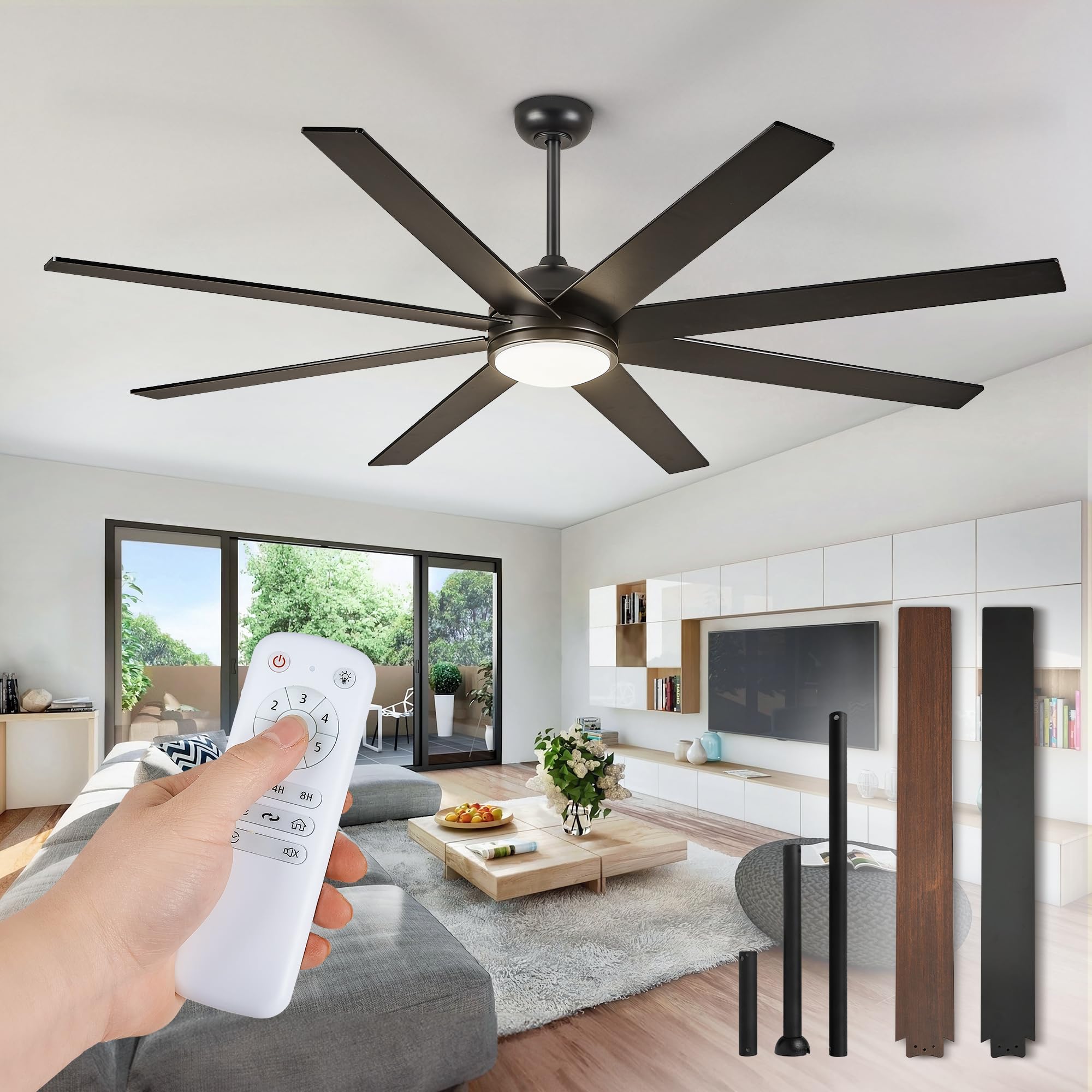 Fanbulous 65-inch ceiling fan with LED light and remote for flexible living spaces