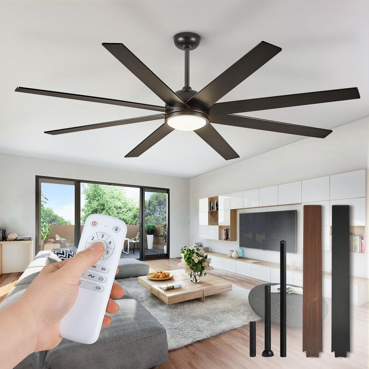 Fanbulous 65-inch ceiling fan with LED light and remote for flexible living spaces