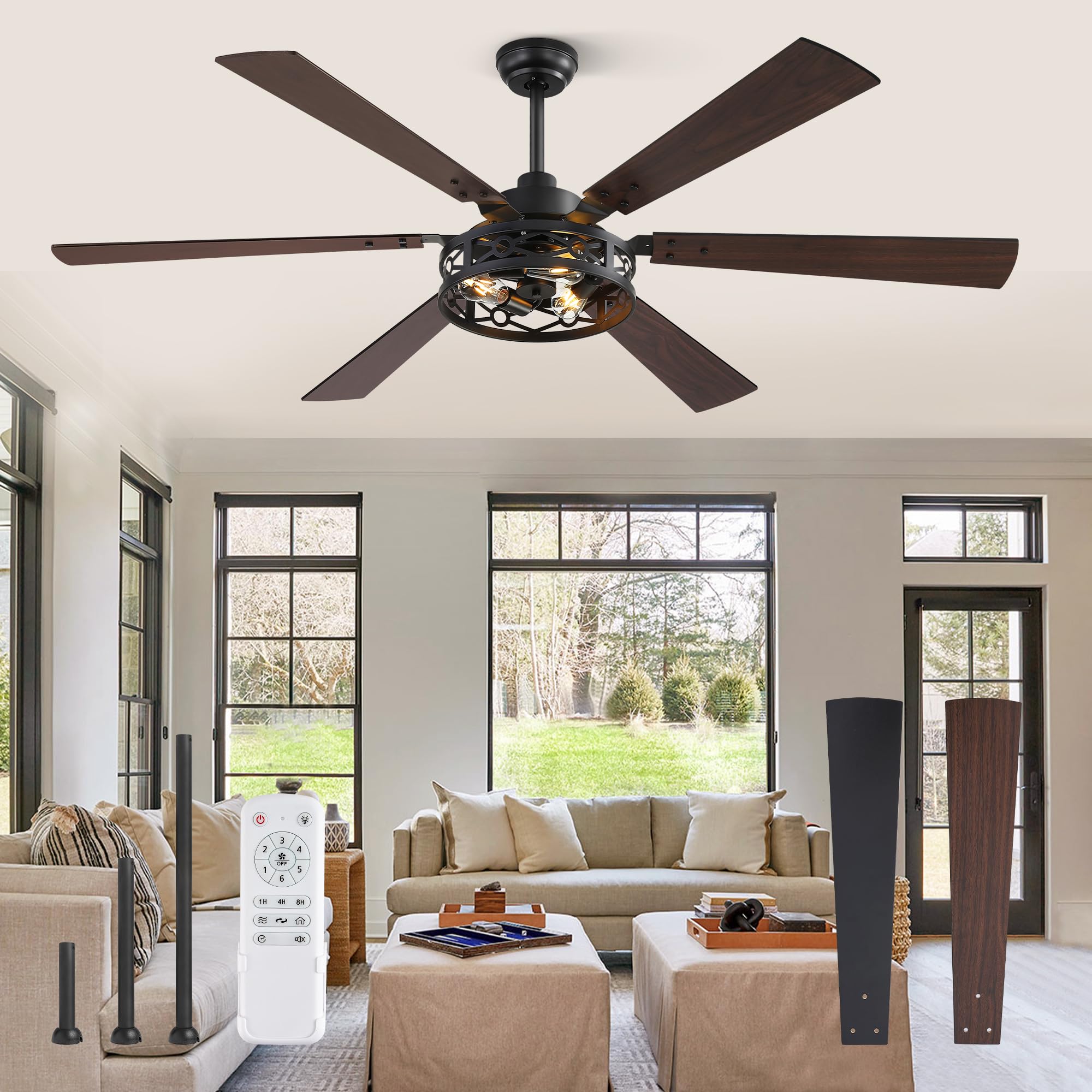 Fanbulous 65-inch ceiling fan with lights in a spacious living room for ample airflow.