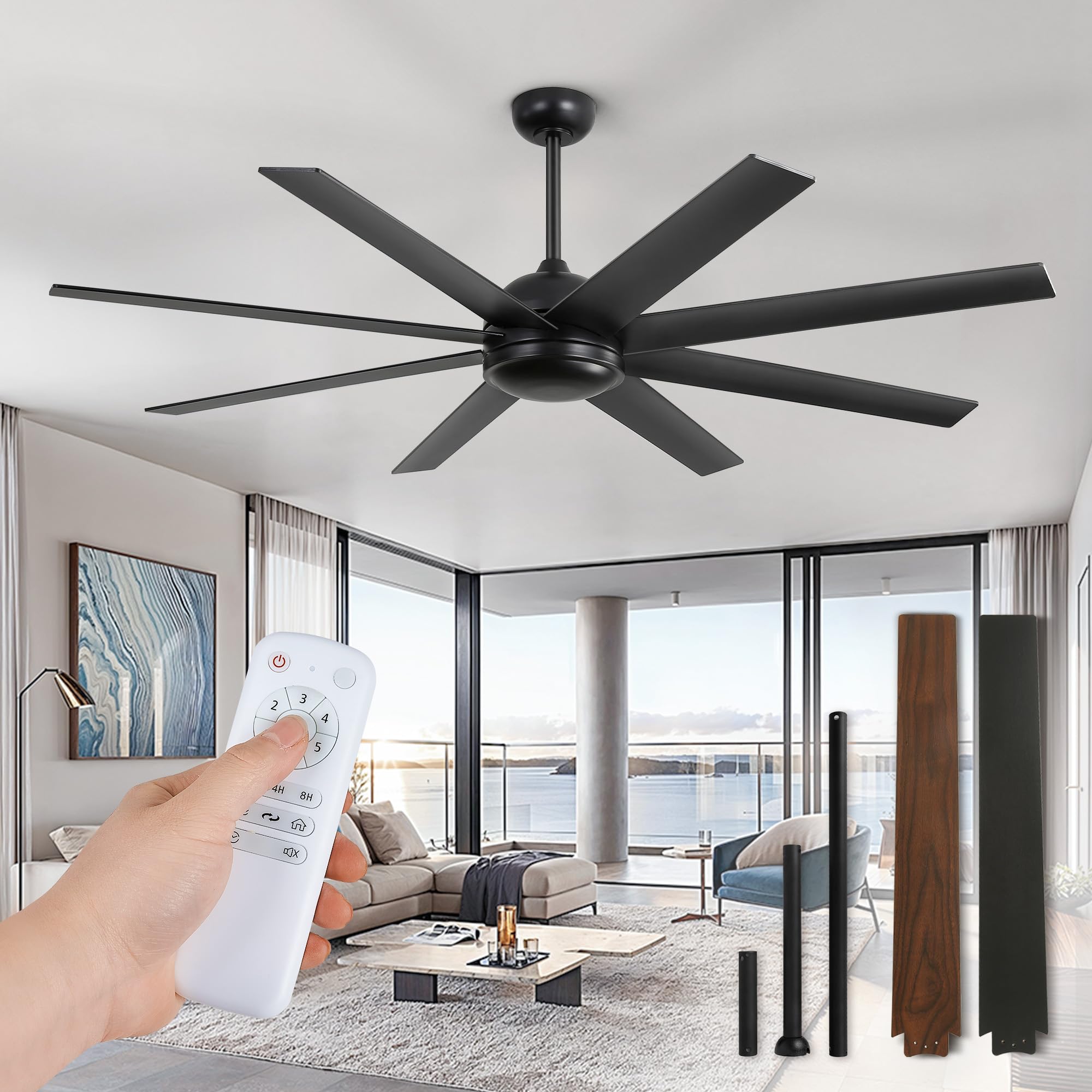 Fanbulous 65-inch dual-color blades for versatile living room styling and airflow.