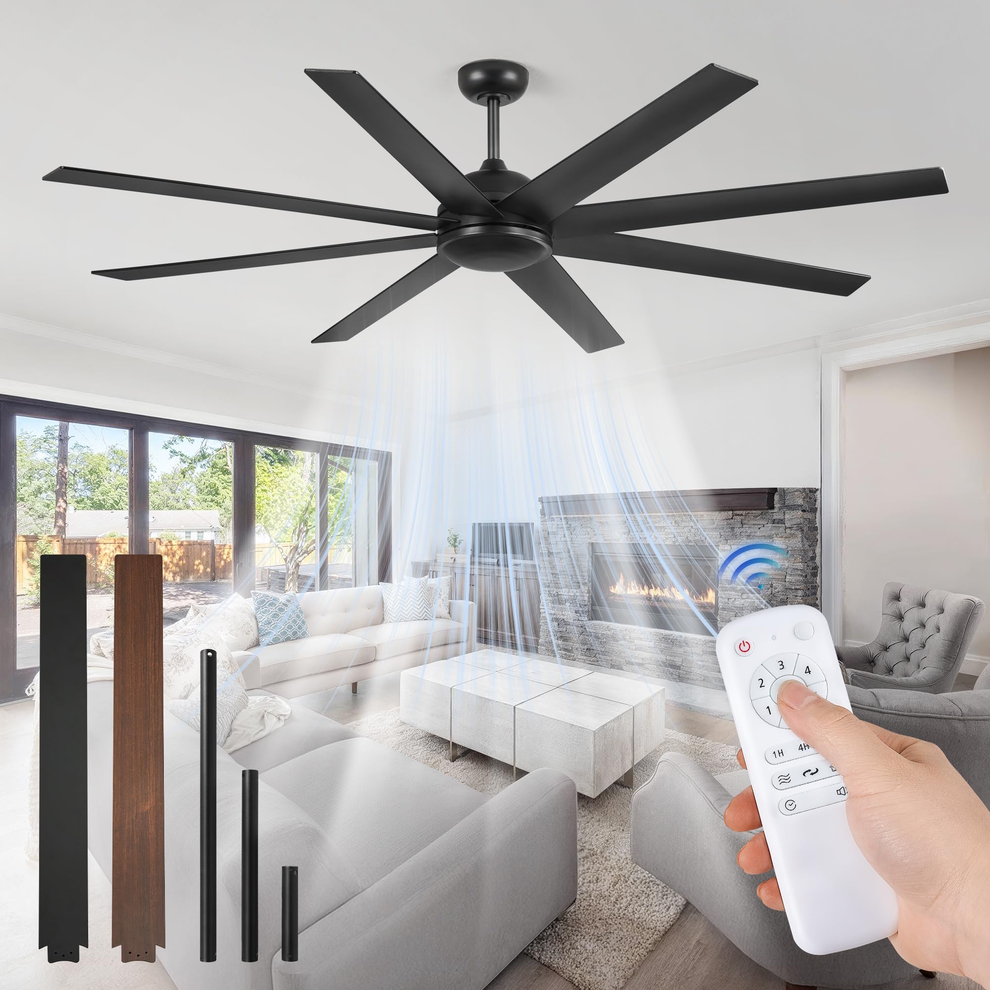 Fanbulous 72-inch no-light ceiling fan with remote for large rooms