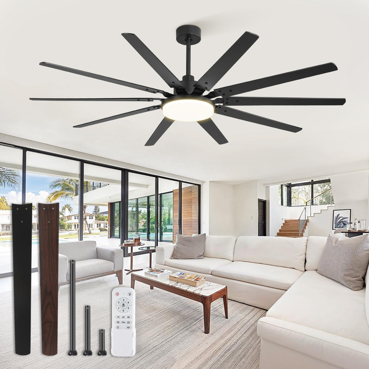 Fanbulous 72-inch ceiling fan with remote lighting for large living spaces.