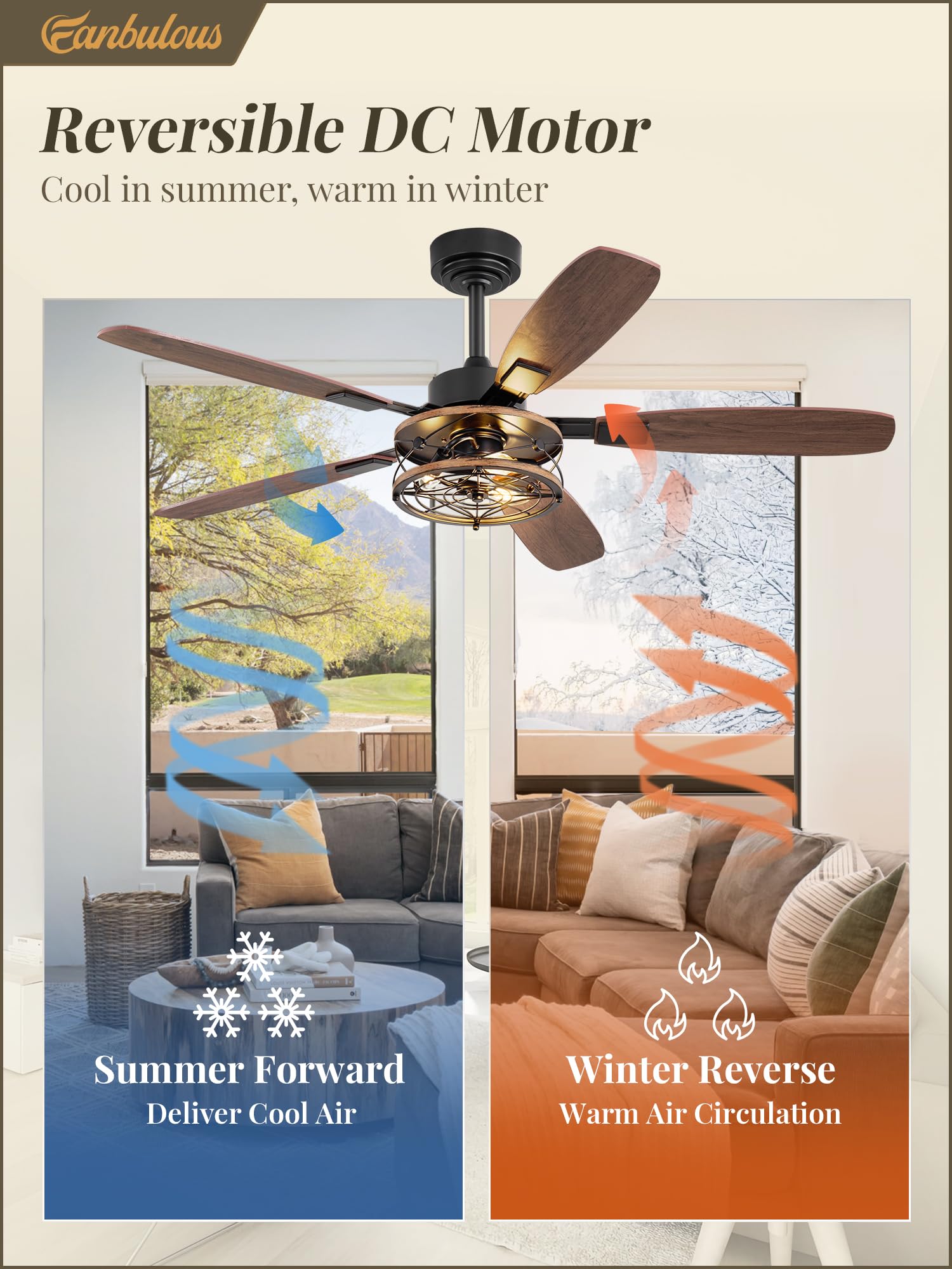 Fanbulous dual downrods for varied ceiling heights and inclines up to 15°.