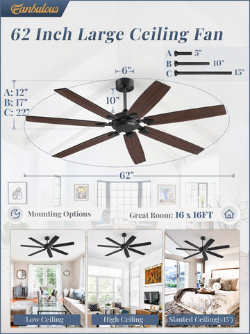 Fanbulous downrods support flexible mounting with 5, 10, and 15 inches.