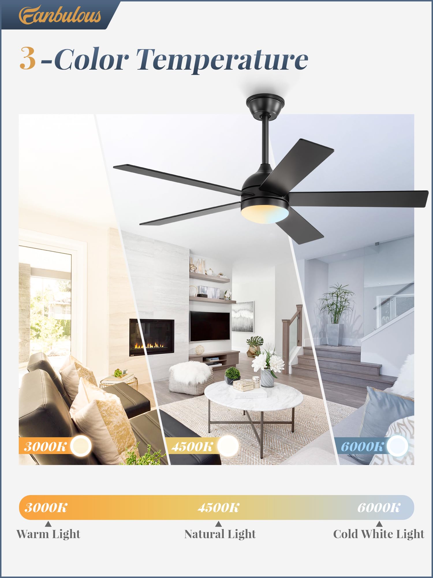 Fanbulous dual-color blades offering versatile decor matching options.