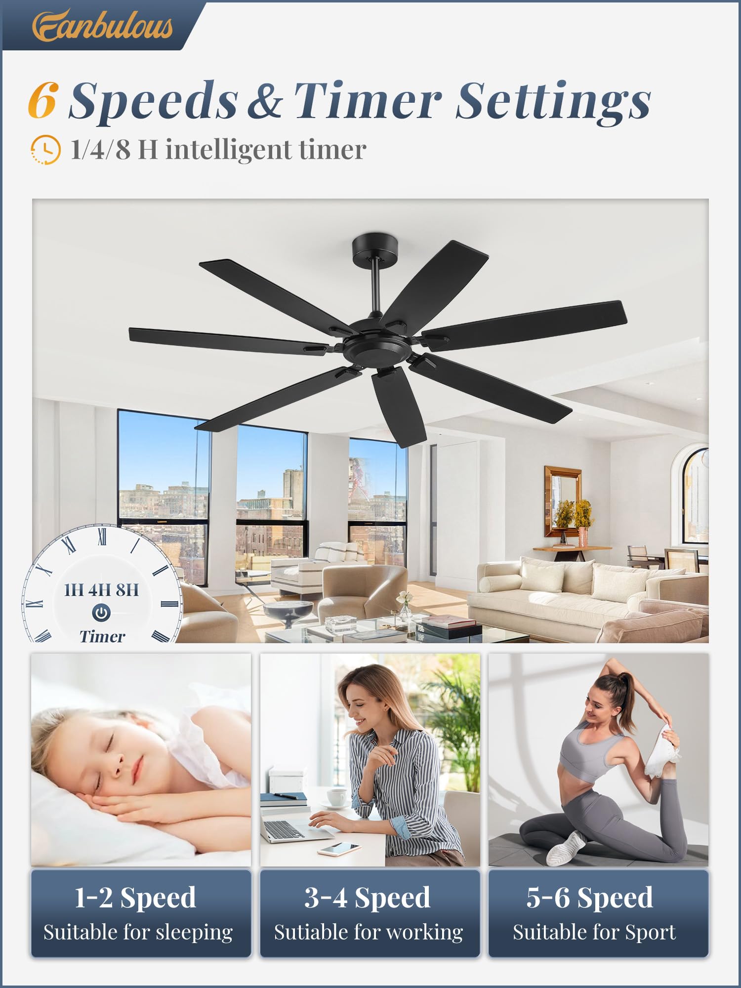 Fanbulous dual-finish blades blend black with retro wood grain for versatile decor.