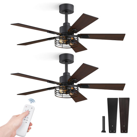 Fanbulous Farmhouse 42-inch ceiling fan with light in black cage enhances rustic living spaces.