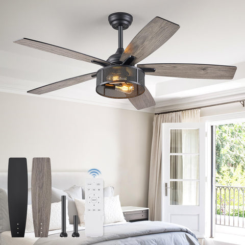 Fanbulous Farmhouse ceiling fan with 52-inch cage light for spacious living rooms.