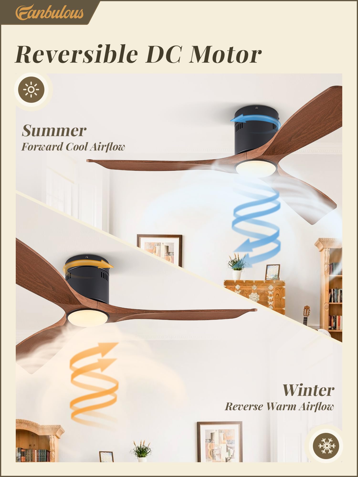 Fanbulous flush-mount DC motor ceiling fan for space-saving design