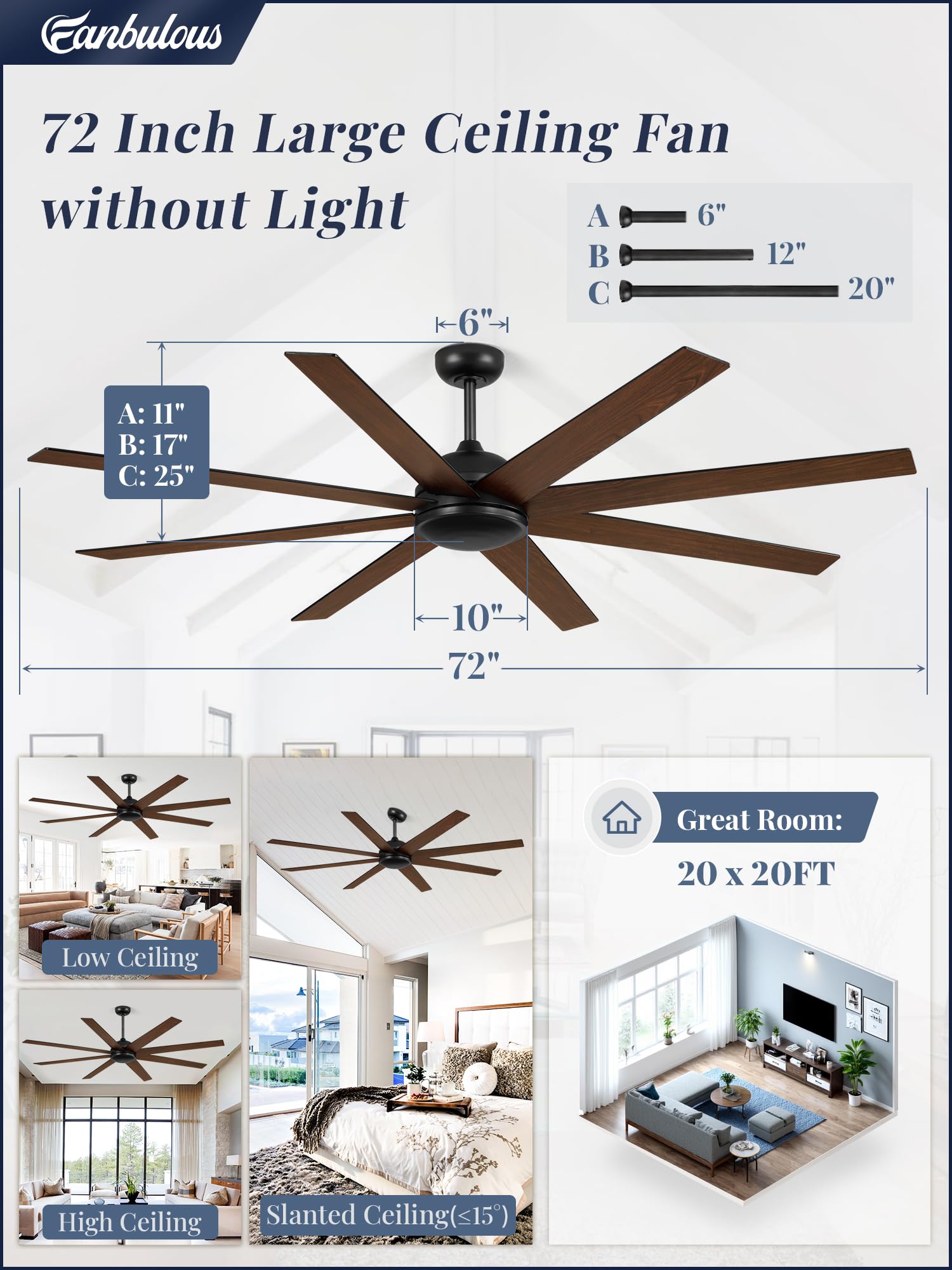 Fanbulous indoor outdoor ceiling fan suitable for covered outdoor areas