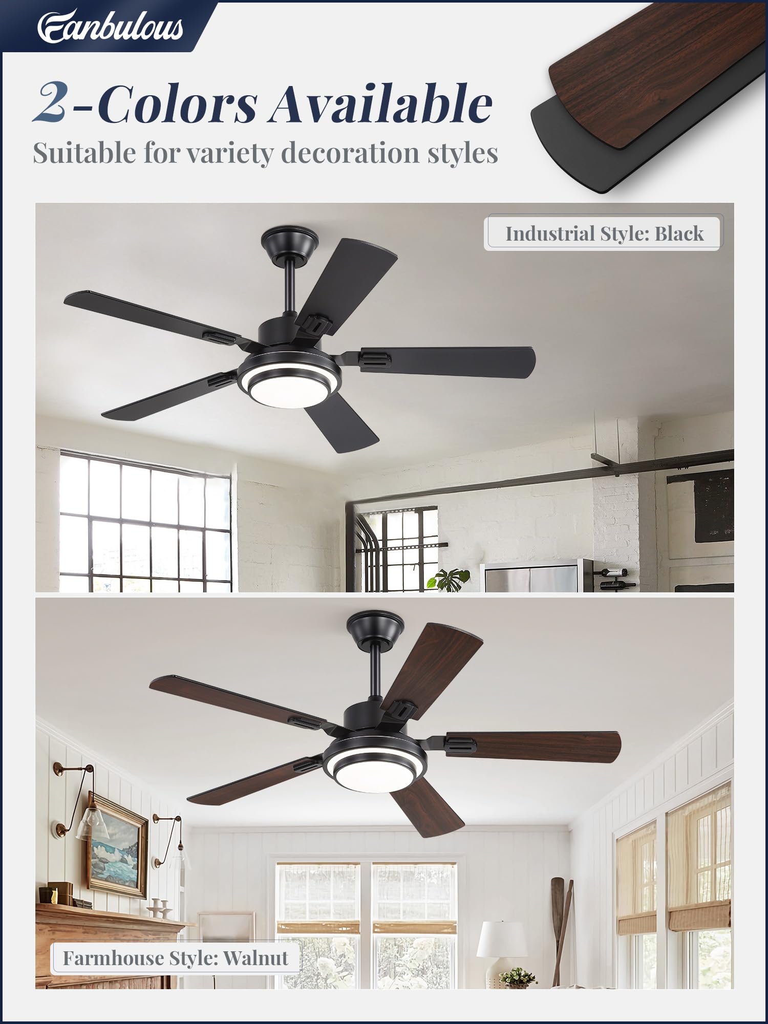 Fanbulous LED light with 3CCT for warm to cool ambience.