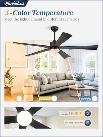 Fanbulous LED color temperature options showing warm/neutral/cool white.