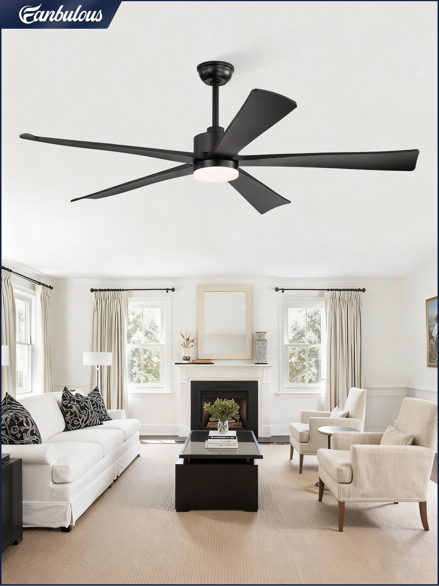 Fanbulous sleek black design suits bedroom or living room decor.