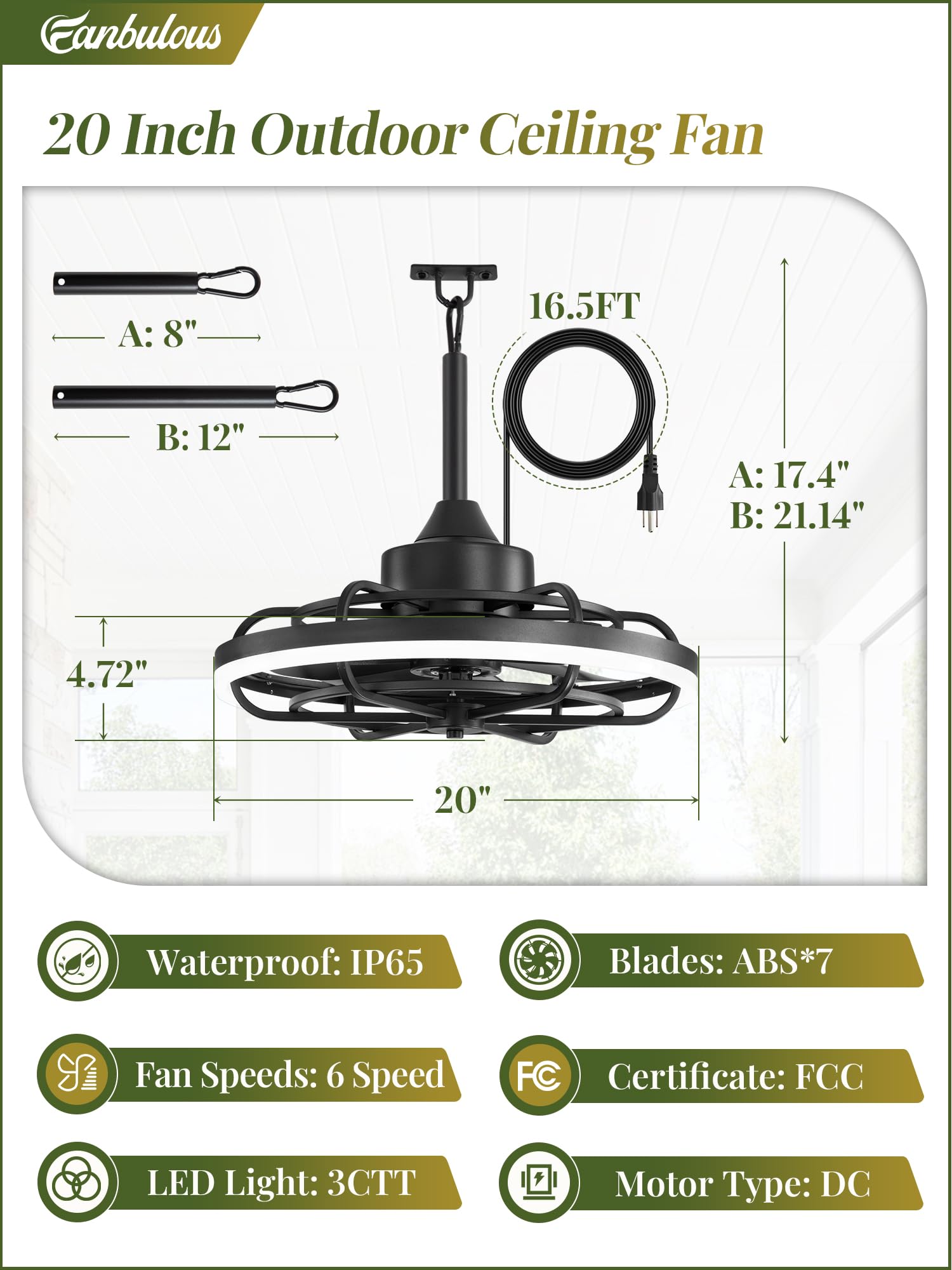 Fanbulous portable hanging hook design with a 16.5-foot cord for flexible placement.