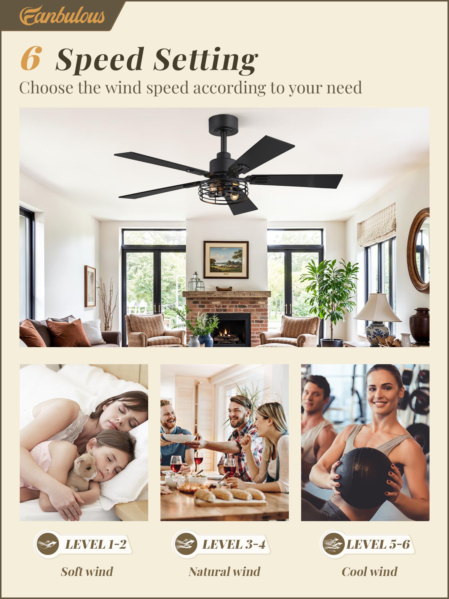 Fanbulous quiet DC motor delivers peaceful airflow with minimal noise.